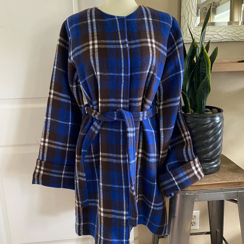 NWT!- plaid wool blend wrap coat Nordstrom - Picture 2 of 12
